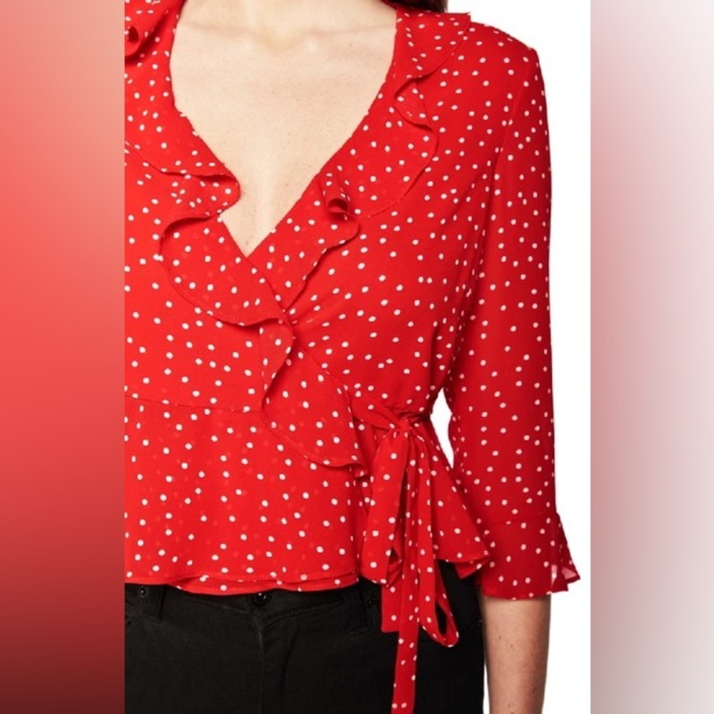 Bardot Red polka dot wrap blouse in size XS